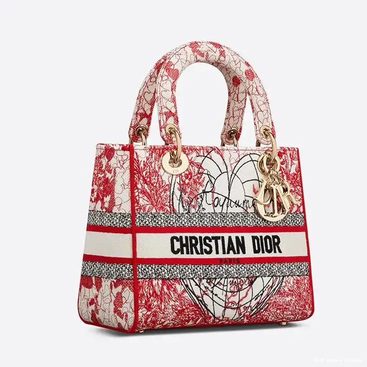 Cheap Dioramour Motif D-Royaume Lady d'Amour Canvas Red Medium White D-lite Bag 0616 Luxury